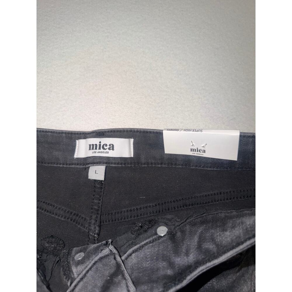 Mica Los Angeles New distressed button zipper black raw frayed hem jeans shorts - Picture 8 of 16